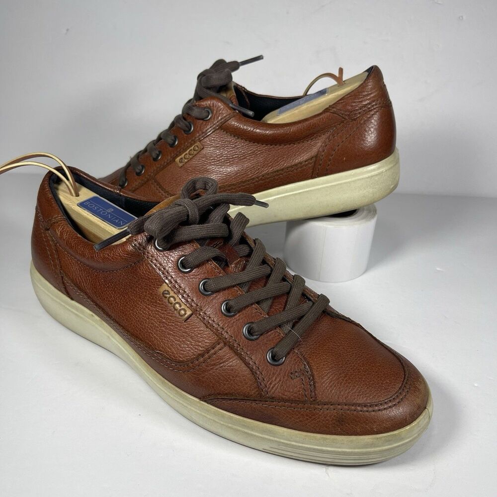 ECCO Soft 7 Men's Leather Sneakers Cognac Brown Casual Shoes Size EU 42 US 8